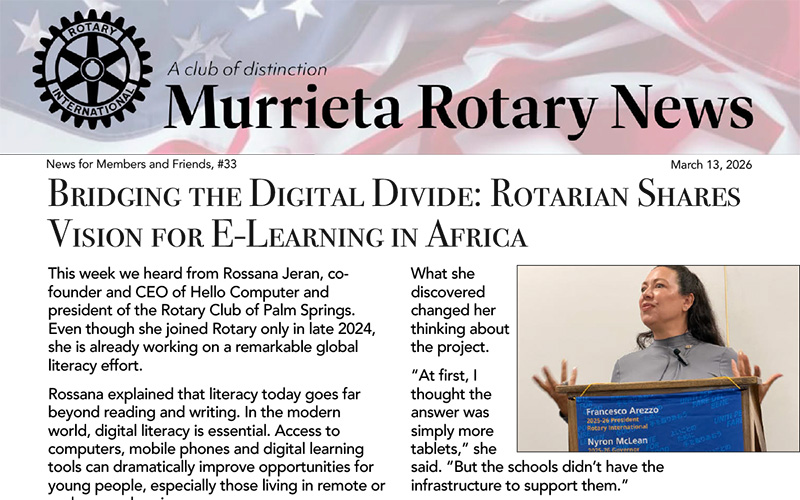 Murrieta Rotary News –  March 13th, 2026