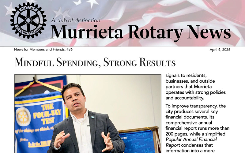 Murrieta Rotary News –  April 3rd, 2026