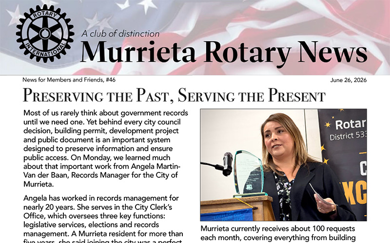 Murrieta Rotary News –  June 26th, 2026