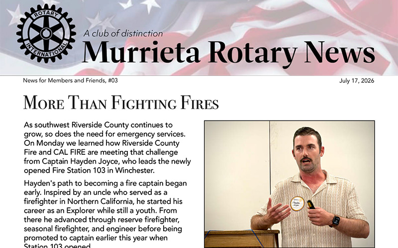 Murrieta Rotary News –  July 17th, 2026